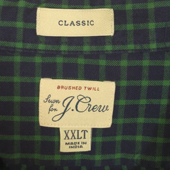 J.Crew XXLT Brushed Twill Shirt Mens Green Navy Plaid Classic Fit Long Sleeve - Picture 2 of 4